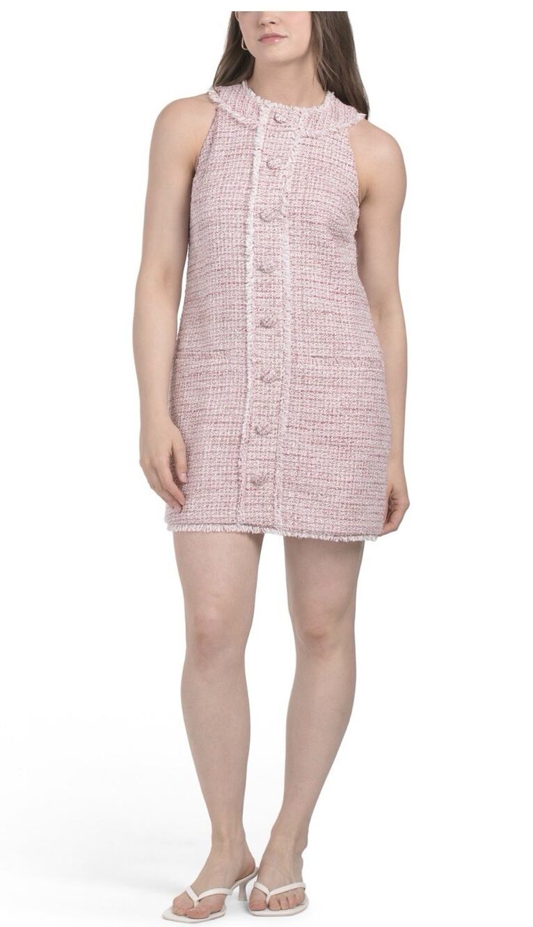 Hutch Anthropologie Pink Tweed Bouclé Fringe Mini Dress Small NWOT Coquette